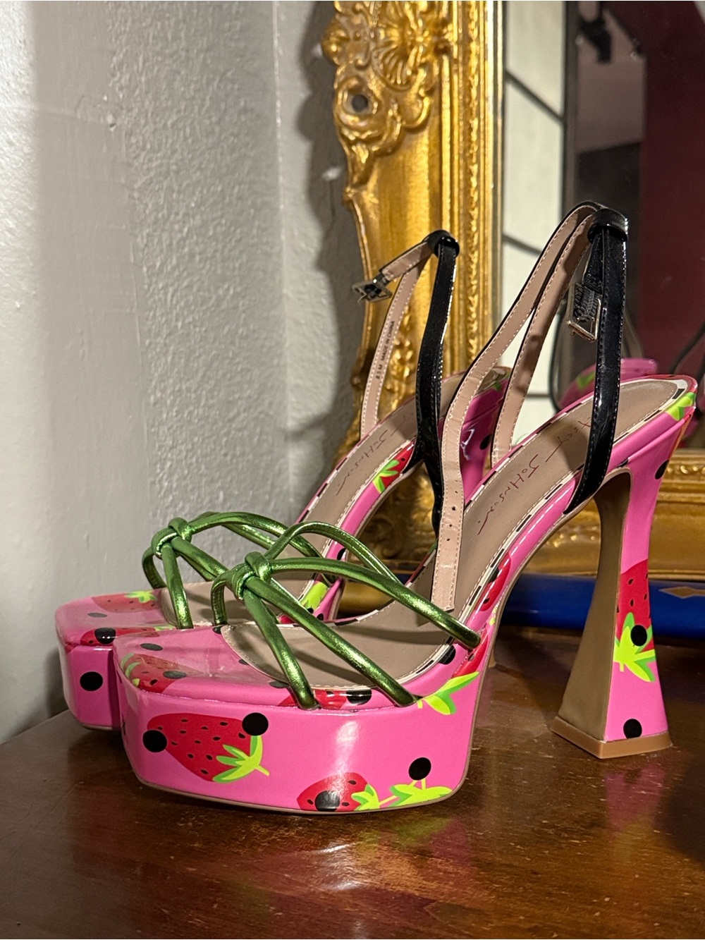 Betsey Johnson Pink Strawberry Print Platform Heels